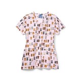 Zoe + Chloe Floofster Curved V-neck Print Scrub Tops