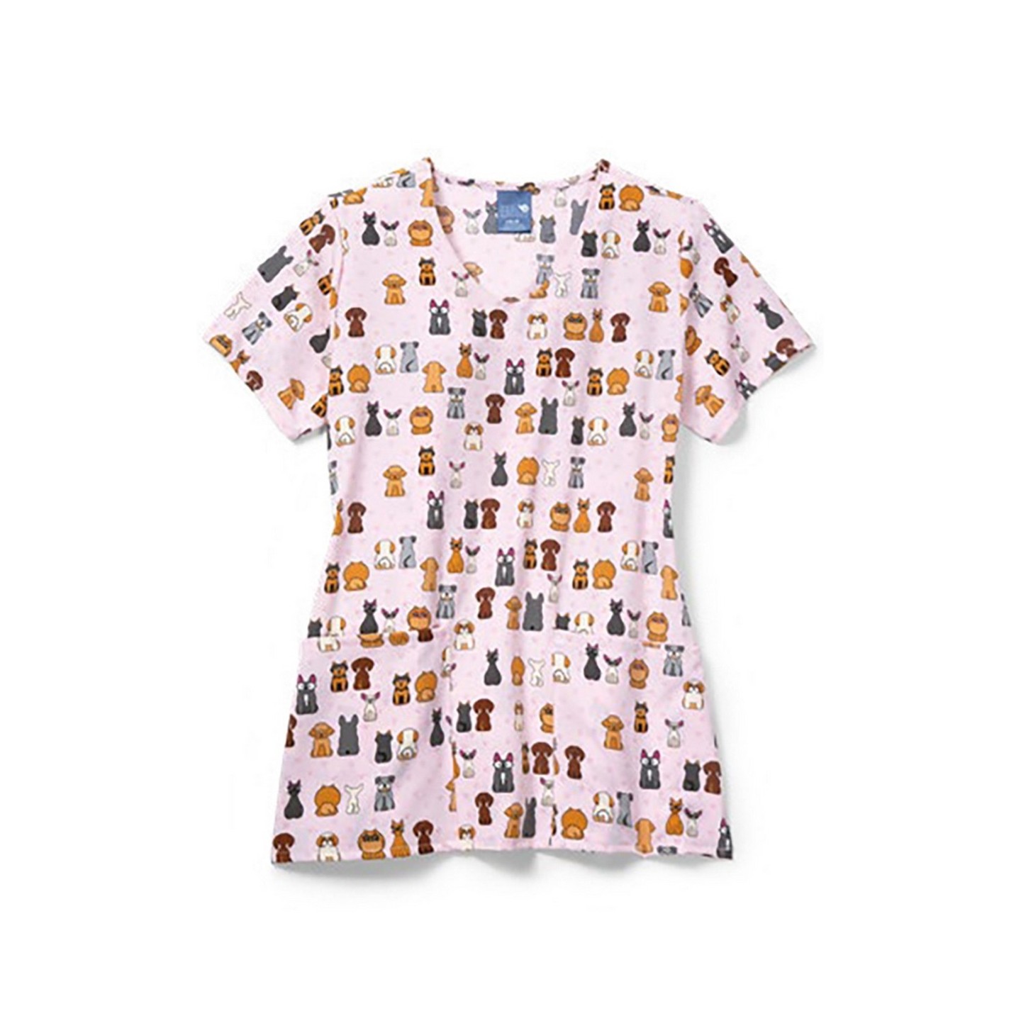 Zoe + Chloe Floofster Curved V-neck Print Scrub Tops