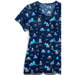 Zoe + Chloe Snow Caps Curved V-neck Print Scrub Tops