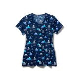 Zoe + Chloe Snow Caps Curved V-neck Print Scrub Tops