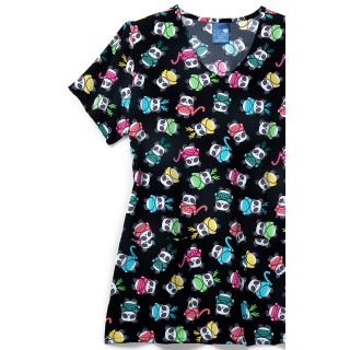 Zoe + Chloe Sweater Weather Curved V-neck Print Scrub Tops