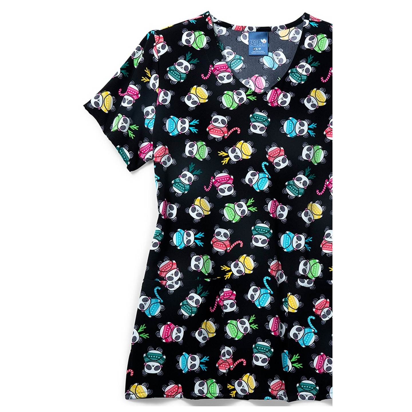 Zoe + Chloe Sweater Weather Curved V-neck Print Scrub Tops