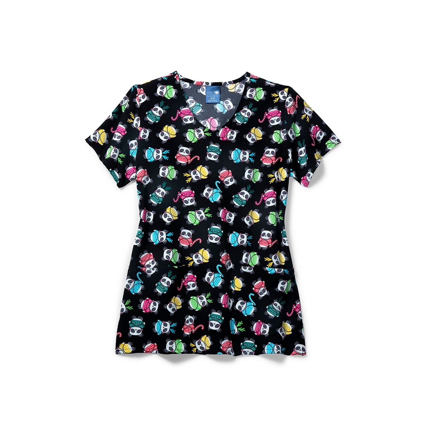 Zoe + Chloe Sweater Weather Curved V-neck Print Scrub Tops