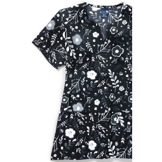 Zoe + Chloe Moody Blooms Notch Neck Print Scrub Tops