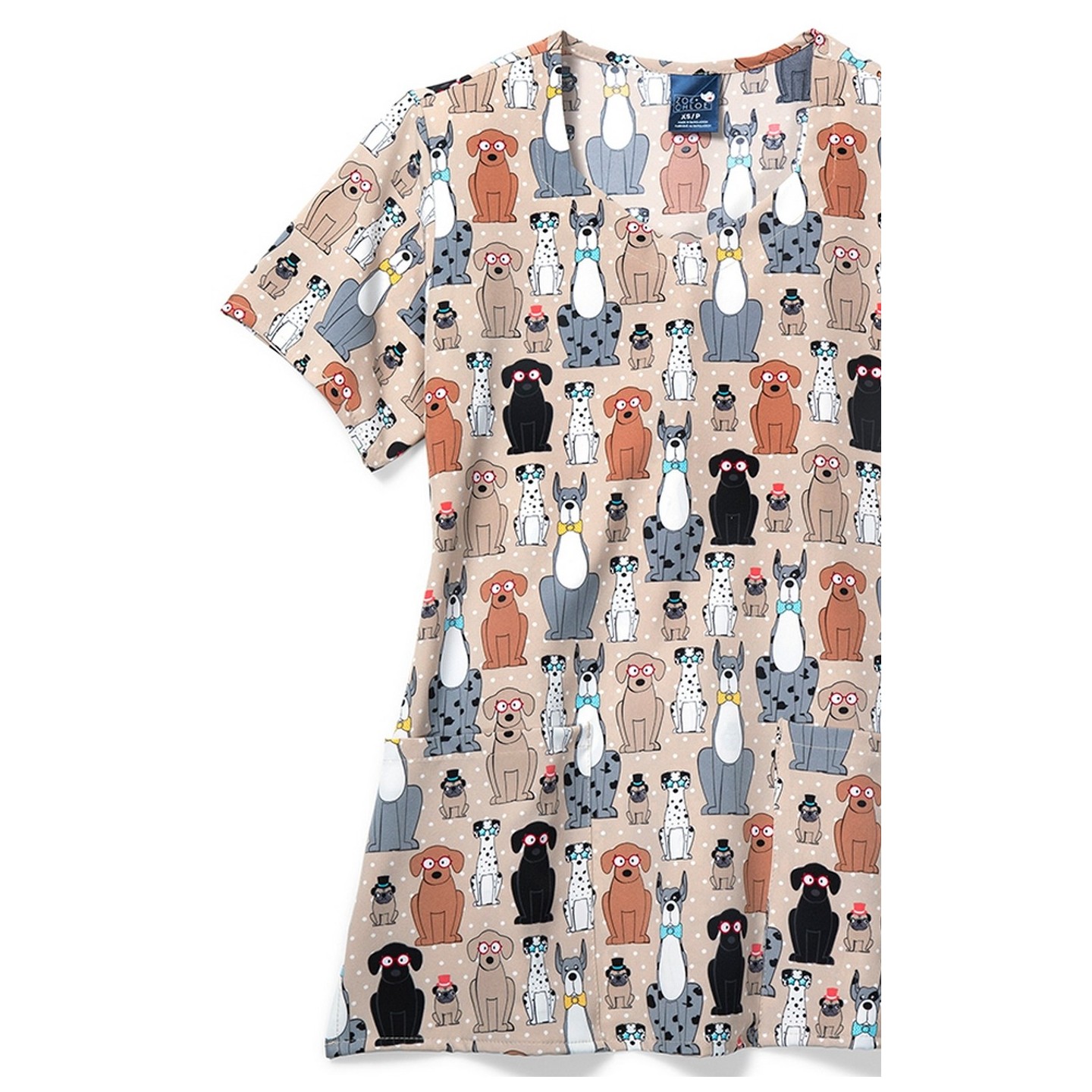 Zoe + Chloe Buster and Tiny Diamond Neck Poly Print Scrub Tops