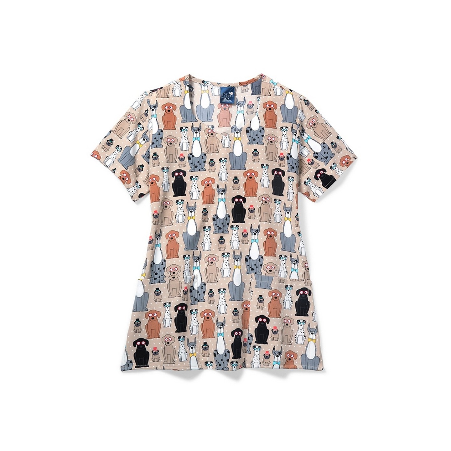 Zoe + Chloe Buster and Tiny Diamond Neck Poly Print Scrub Tops