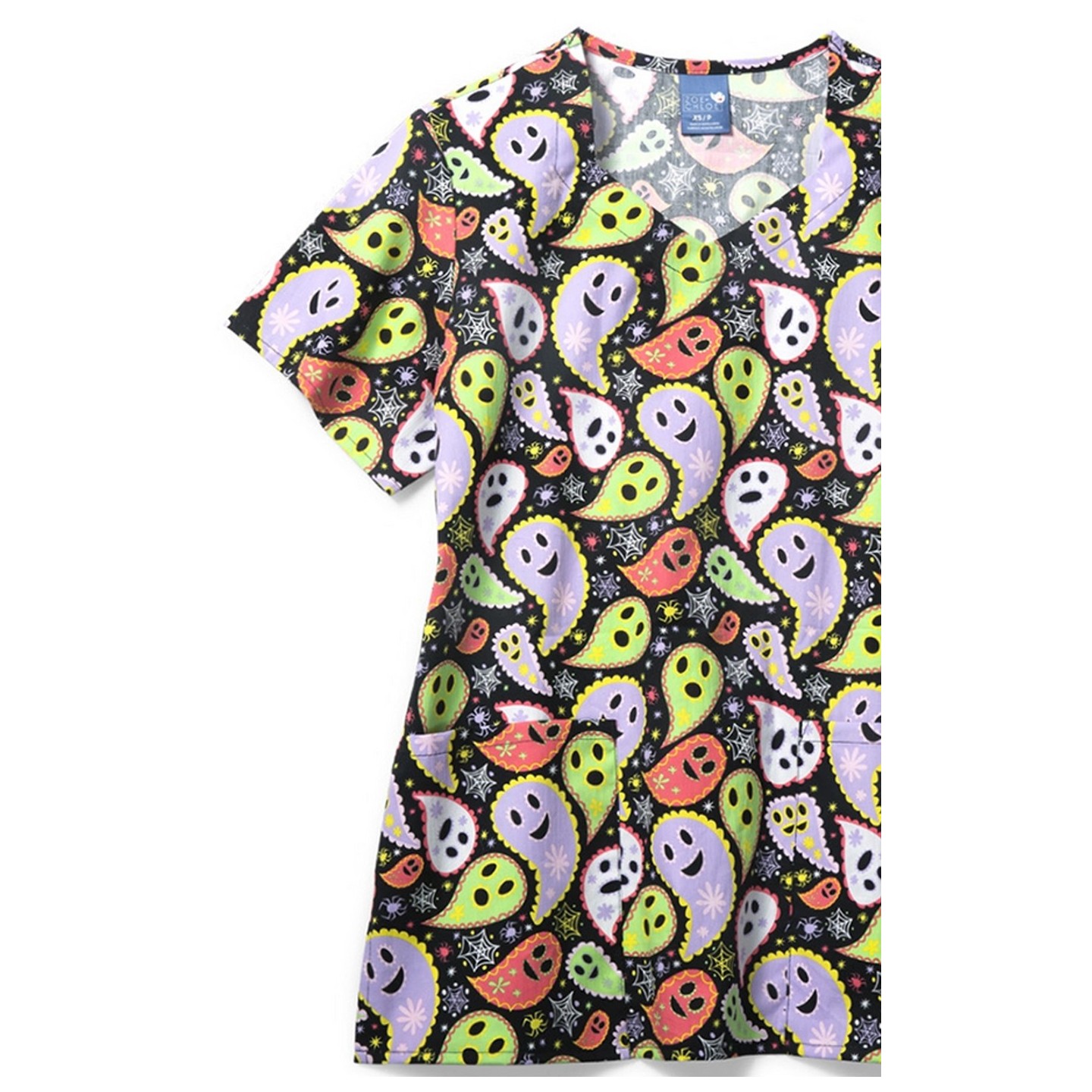 Zoe + Chloe Dia De Los Paisleys Diamond Neck Print Scrub Tops