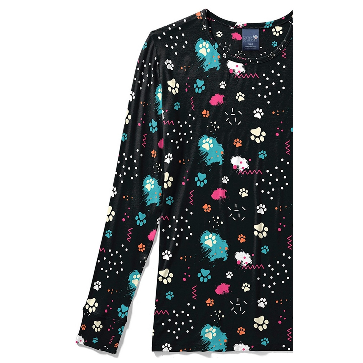 Zoe + Chloe Pawp Star Silky Printed Crew Neck