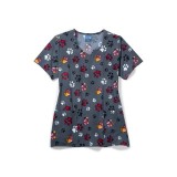 Zoe + Chloe Checking Paws Diamond Neck Poly Print Scrub Tops