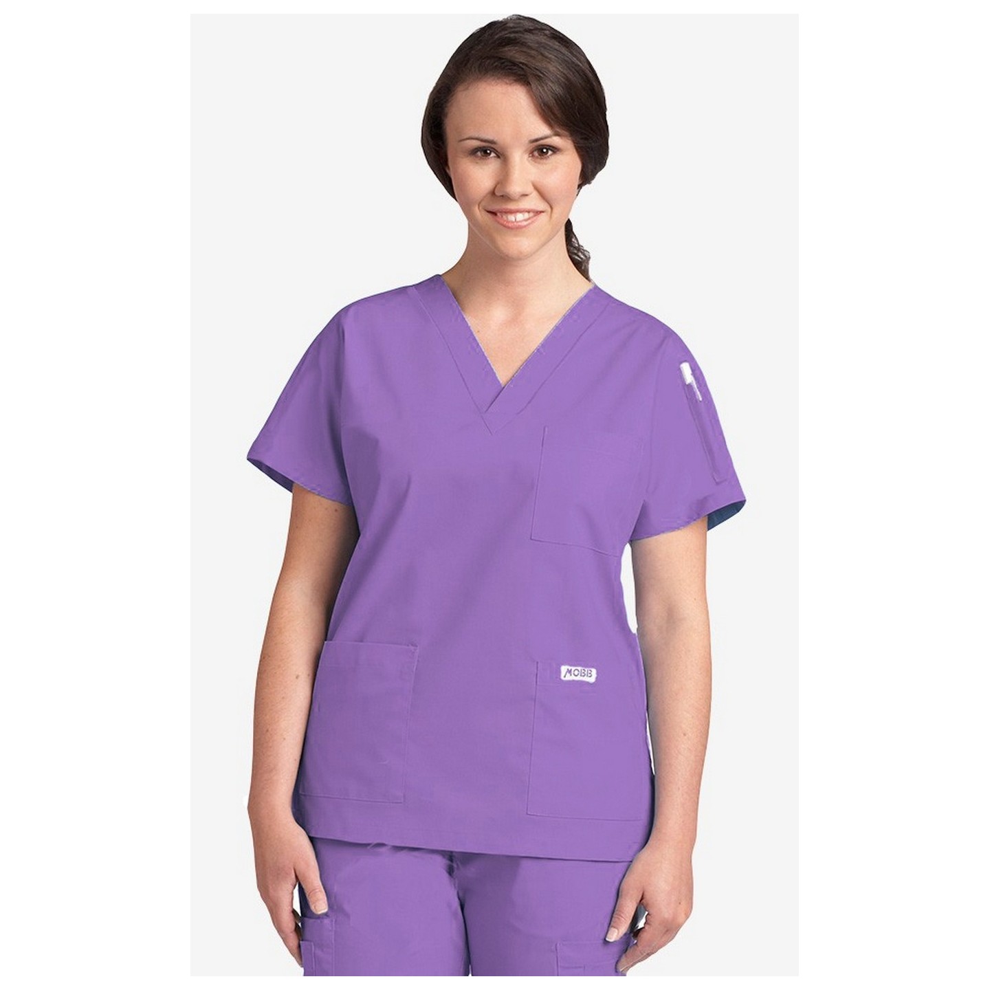*FINAL SALE LILAC 310T-Petite MOBB Classic Unisex 3 Pocket Scrub Top (Women's View)