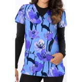 1190BK – Tulips Print Scrub Top - Soft Stretch Zinnia Fabric by Greentown