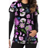 1534BK – Bright Flowers Print Scrub Top - Soft Stretch Zinnia Fabric by Greentown