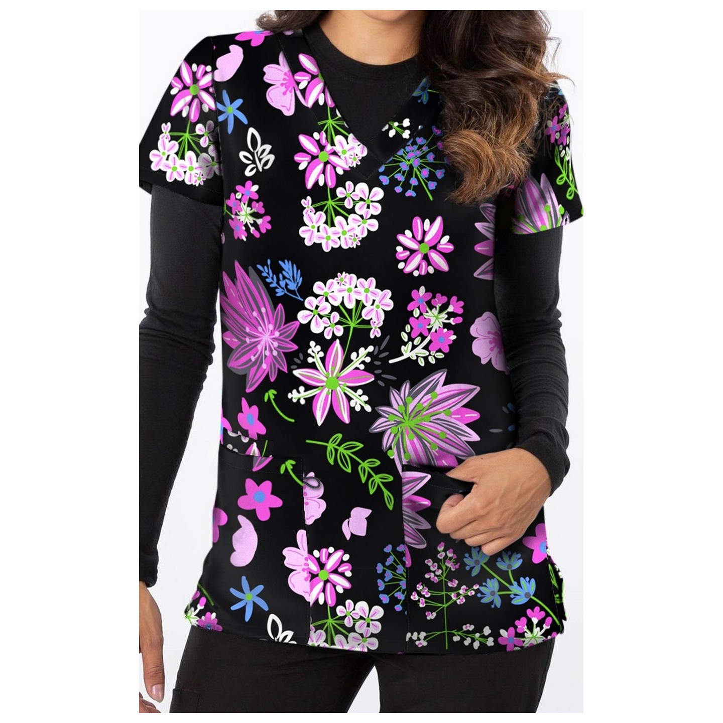 1534BK - Haut à imprimé Bright Flowers - Tissu doux et extensible Zinnia par Greentown