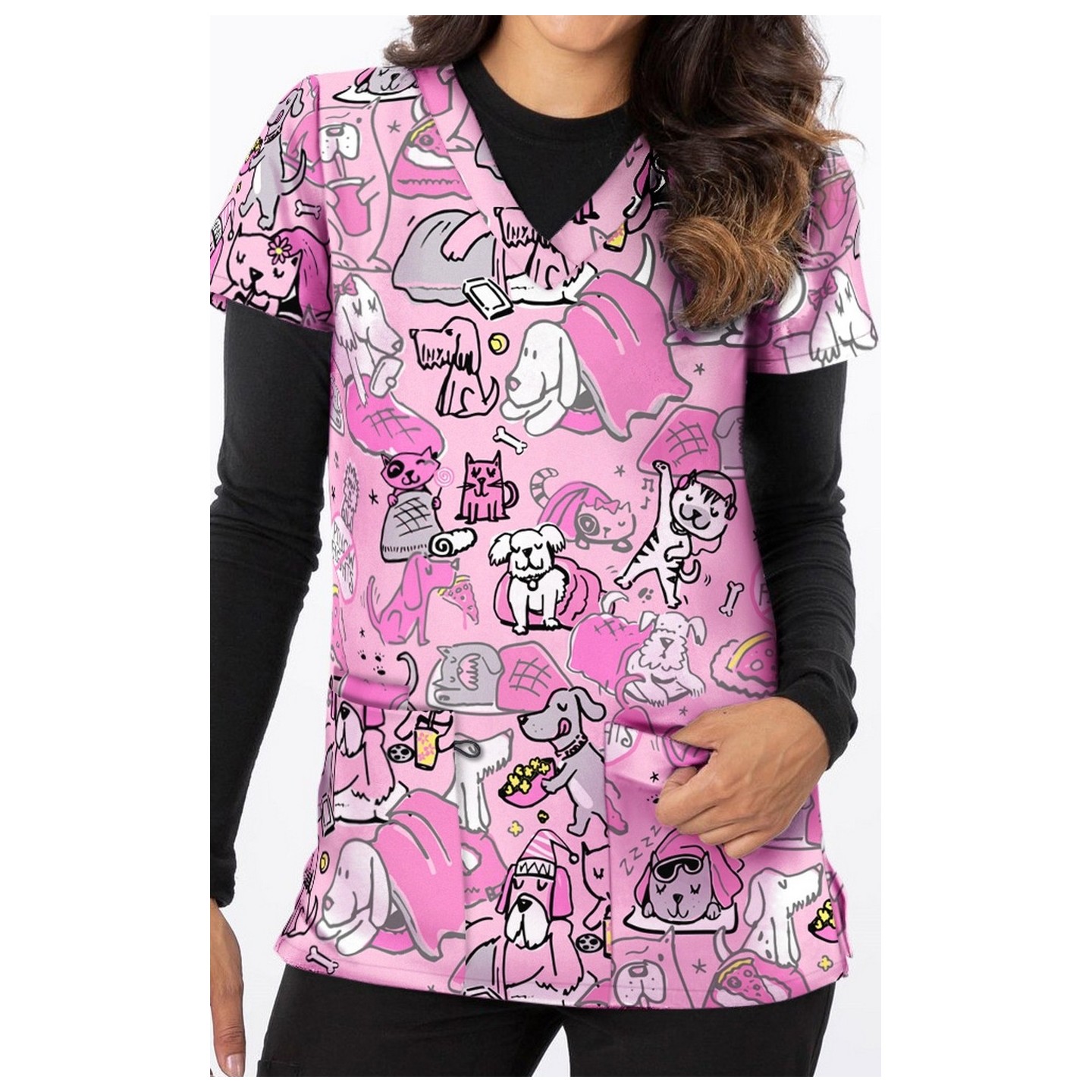 1500PK - Haut à imprimé CATS & DOGS STAYCATION - Tissu doux et extensible Zinnia par Greentown