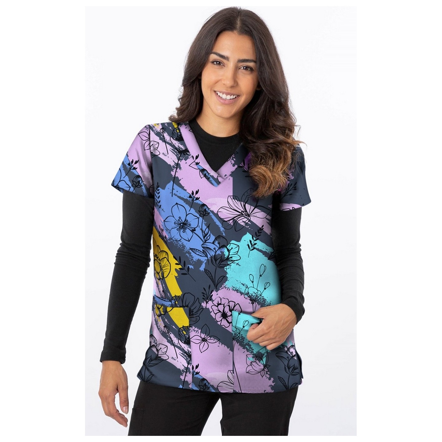 1535GR - Haut à imprimé LINED PAINTED FLORAL - Tissu doux et extensible Zinnia par Greentown