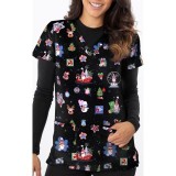 1563BK – Countdown To Christmas Print Scrub Top  by Greentown