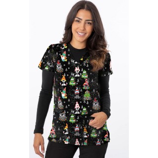 1565BK – GNOME PAWSMAS Print Scrub Top  by Greentown