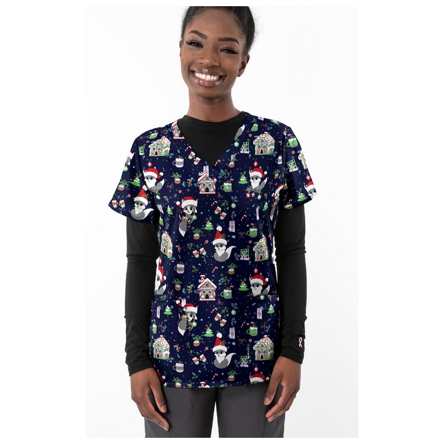 1569NV – MERRY FOXMAS Print Scrub Top  by Greentown
