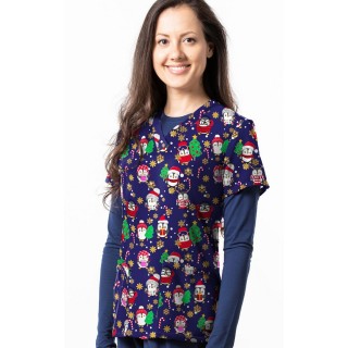 1571NV – Penguin Snow Day Print Scrub Top  by Greentown