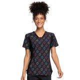 *FINAL SALE 4700 - Cherokee Prints V-Neck Scrub Top in Hearts On The Line