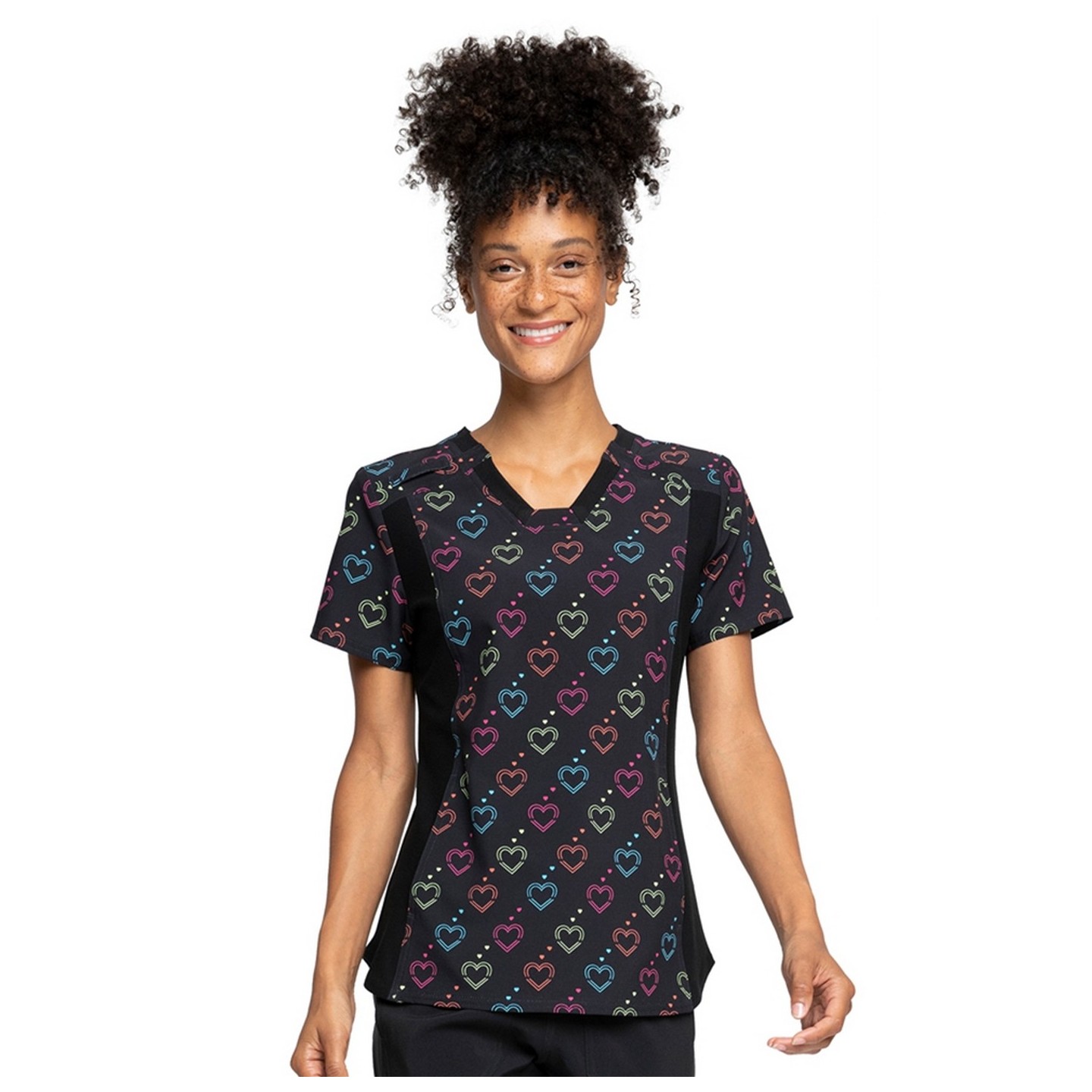 *FINAL SALE 4700 - Cherokee Prints V-Neck Scrub Top in Hearts On The Line