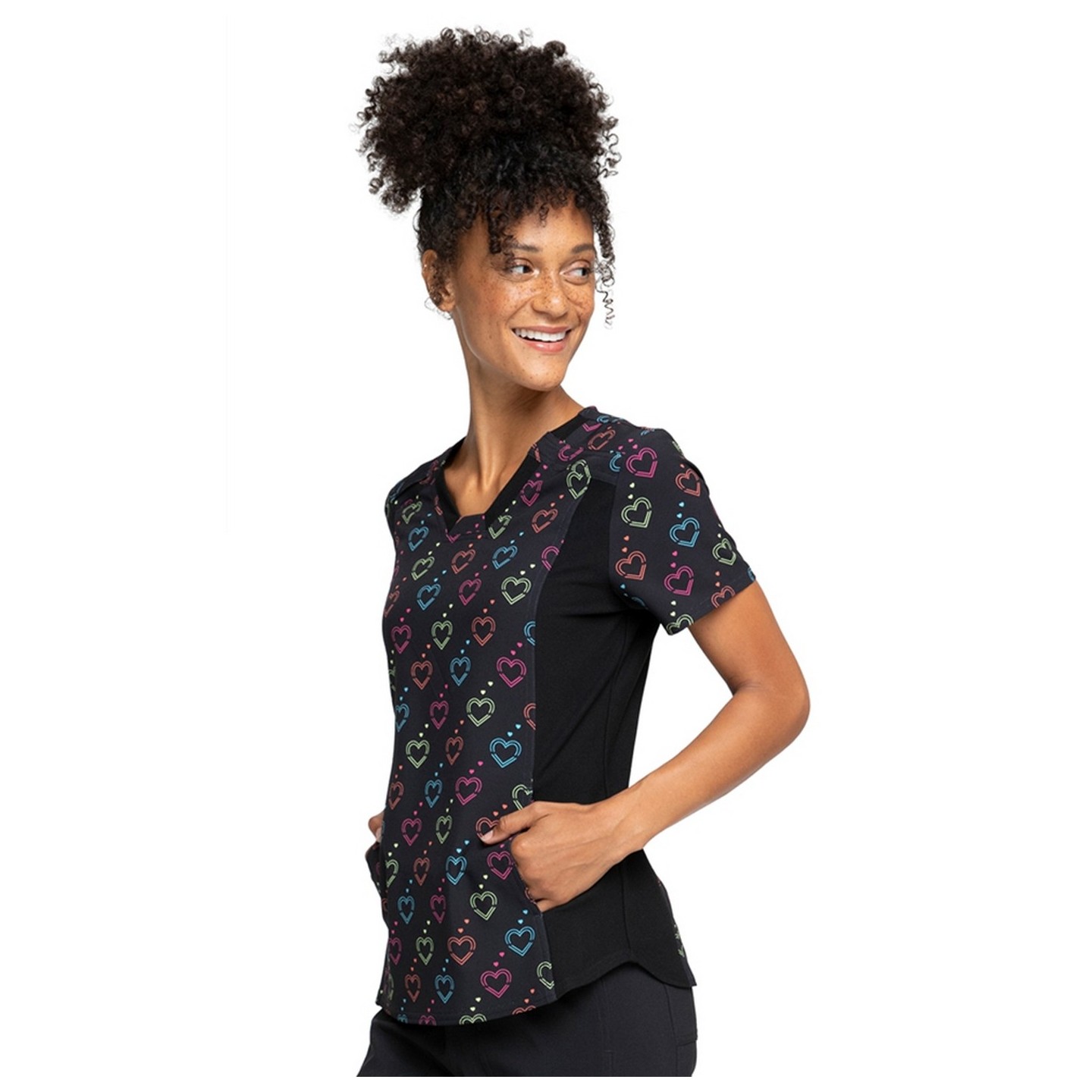*FINAL SALE 4700 - Cherokee Prints V-Neck Scrub Top in Hearts On The Line