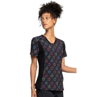 *FINAL SALE 4700 - Cherokee Prints V-Neck Scrub Top in Hearts On The Line