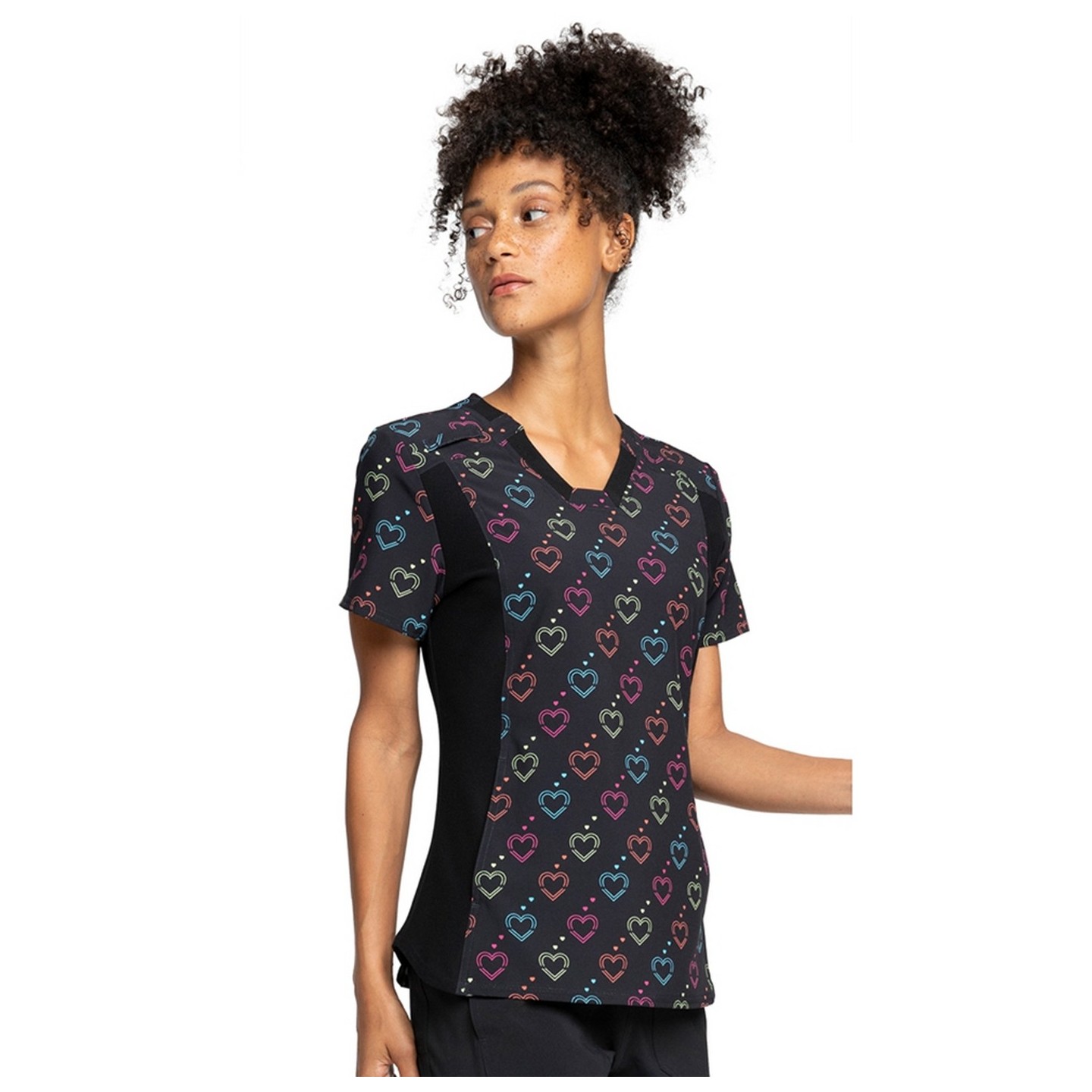 *FINAL SALE 4700 - Cherokee Prints V-Neck Scrub Top in Hearts On The Line