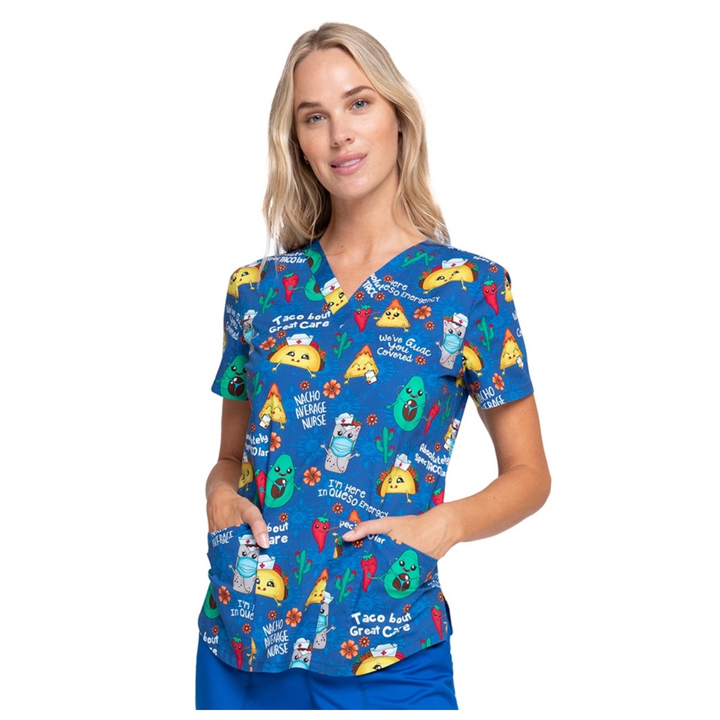 *VENTE FINALE CK652 - Cherokee Prints V-Neck Knit Panel Top in Nacho Average Nurse
