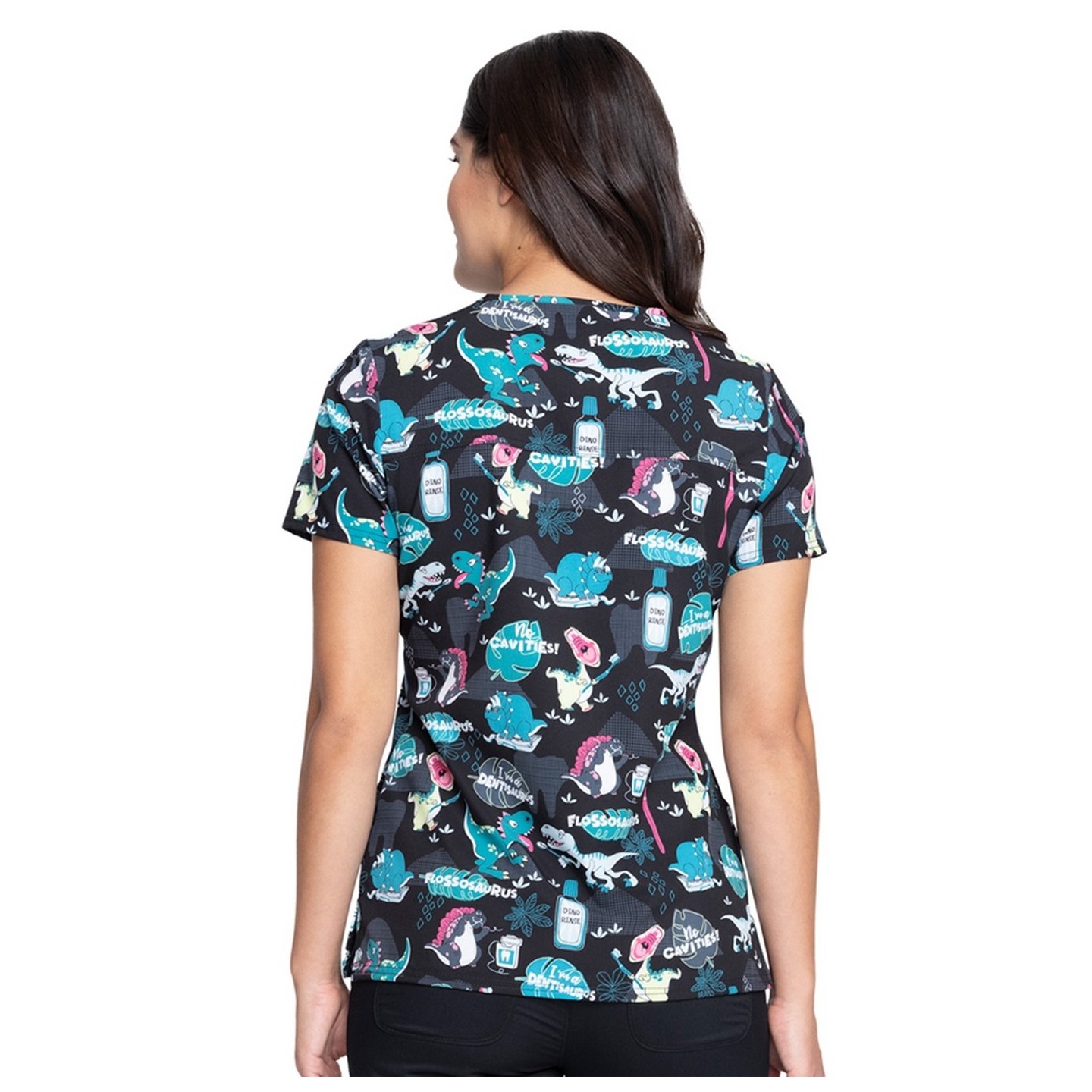 *FINAL SALE CK671 - Cherokee Prints V-Neck Knit Panel Top in I'm A Dentisaurus