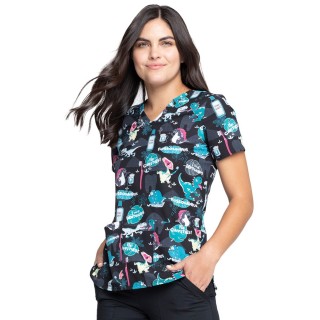 *FINAL SALE CK671 - Cherokee Prints V-Neck Knit Panel Top in I'm A Dentisaurus