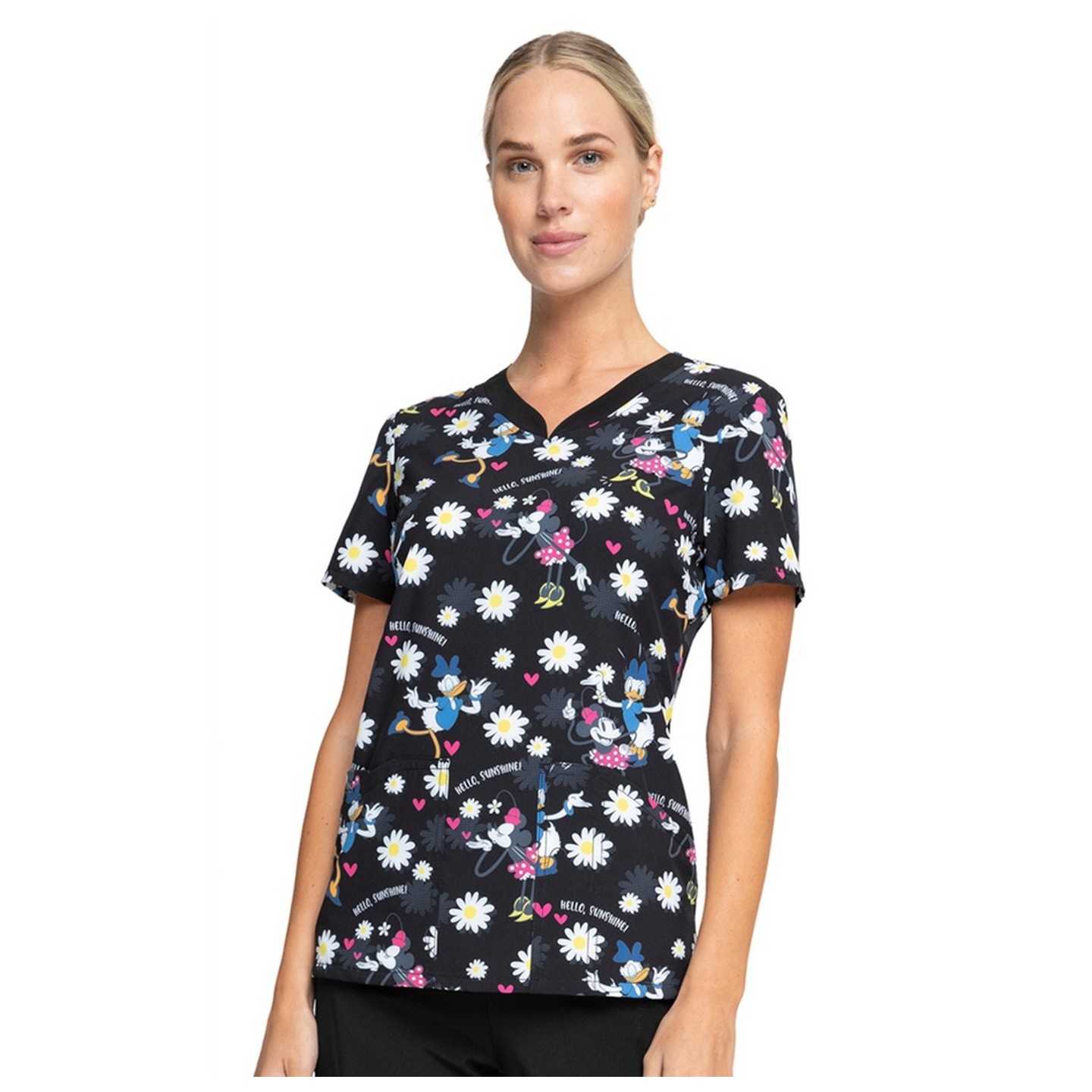 *FINAL SALE TF671 MKUE - Cherokee Licensed Tooniforms V-Neck Top in Hello Sunshine