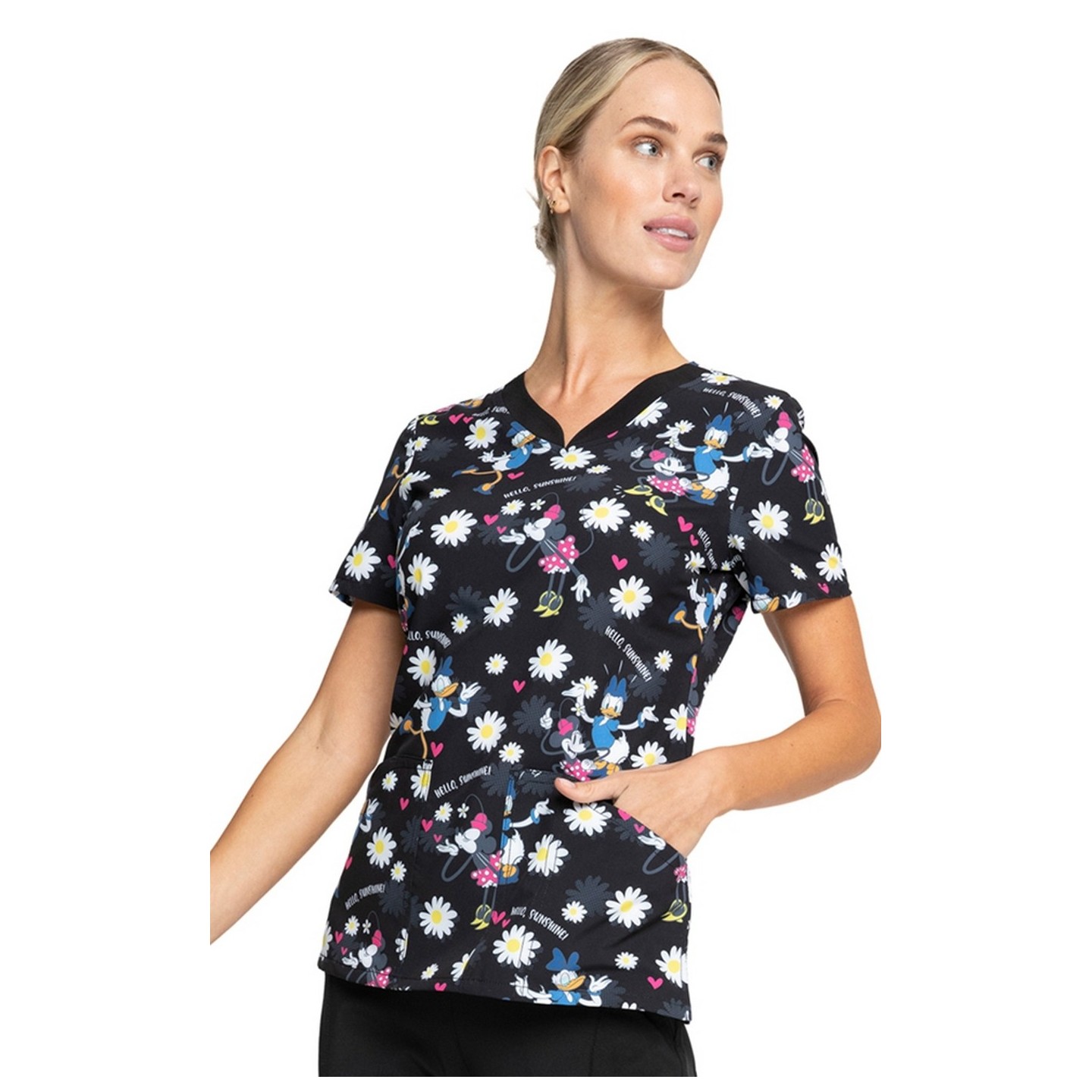 *VENTE FINALE TF671 MKUE - Haut à col en V Tooniforms sous licence Cherokee en Hello Sunshine