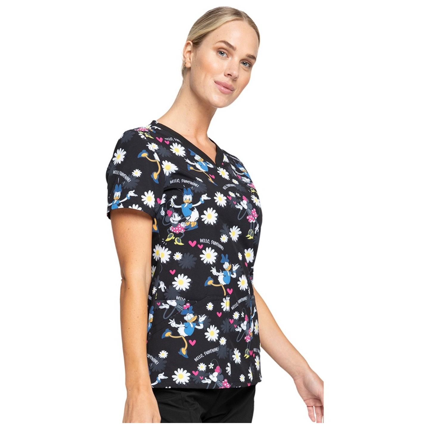 *FINAL SALE TF671 MKUE - Cherokee Licensed Tooniforms V-Neck Top in Hello Sunshine