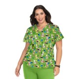 F101PR French Bull by koi Doll V-Neck Print Scrub Top - Spring Llama
