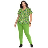 F101PR French Bull by koi Doll V-Neck Print Scrub Top - Spring Llama