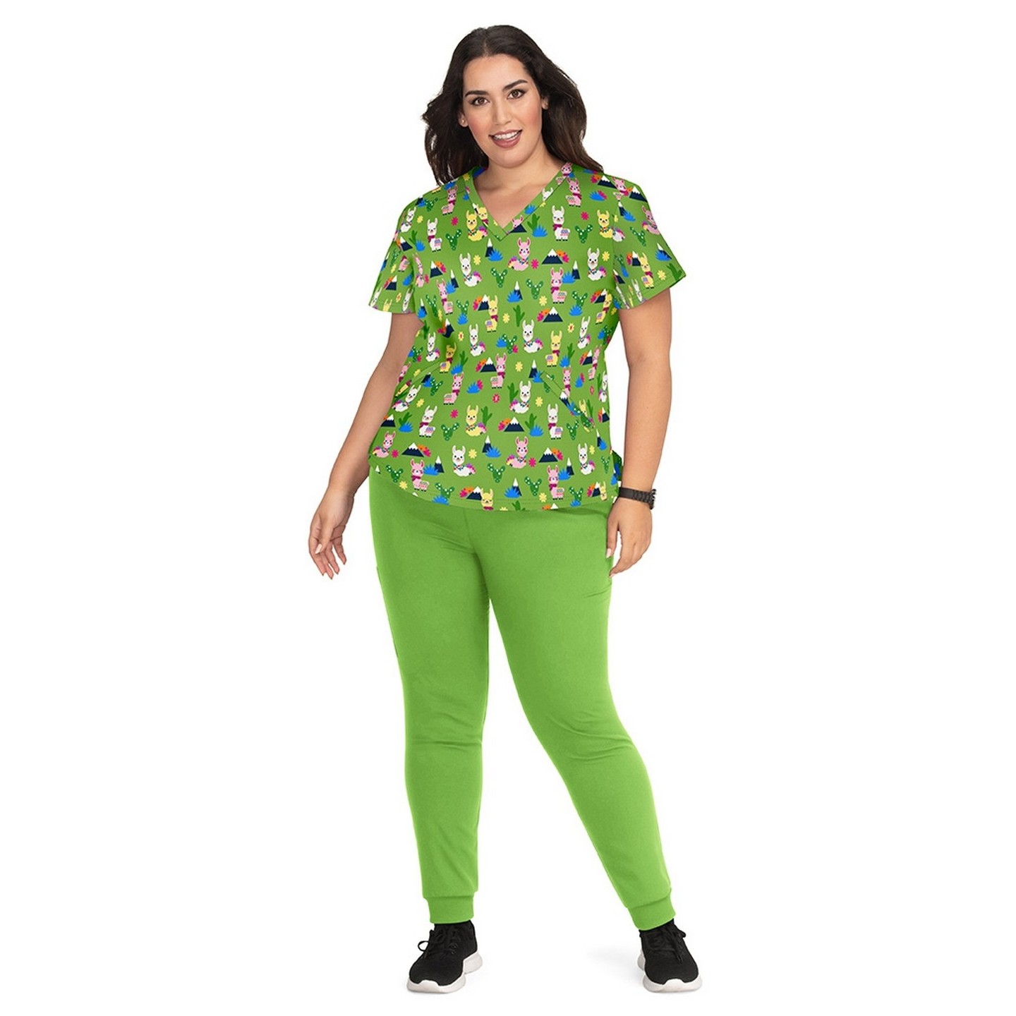 F101PR French Bull by koi Doll V-Neck Print Scrub Top - Spring Llama