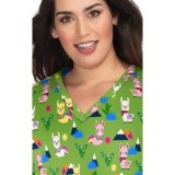 F101PR French Bull by koi Doll V-Neck Print Scrub Top - Spring Llama