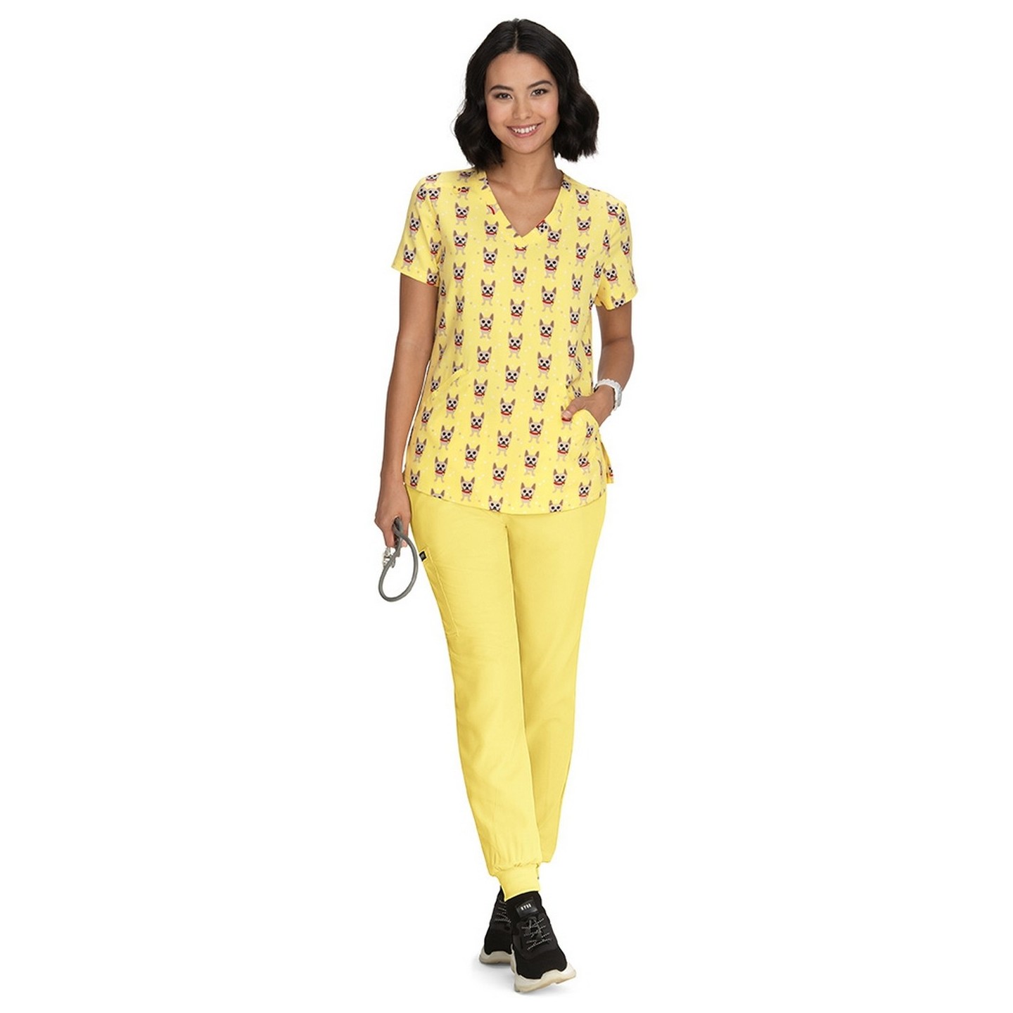 F101PR French Bull par koi Haut 'Doll' à col en V Imprimer - Frenchie