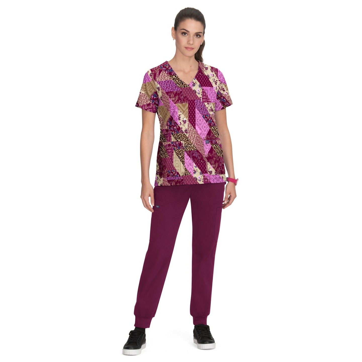 1084PR koi Stretch Leia Print Scrub Top - Patched with Love