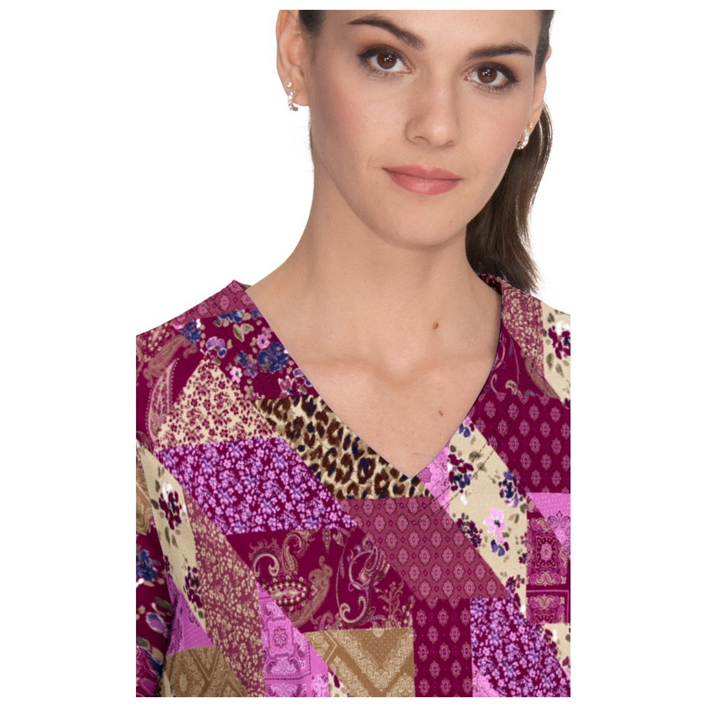 1084PR koi Stretch Leia Print Scrub Top - Patched with Love