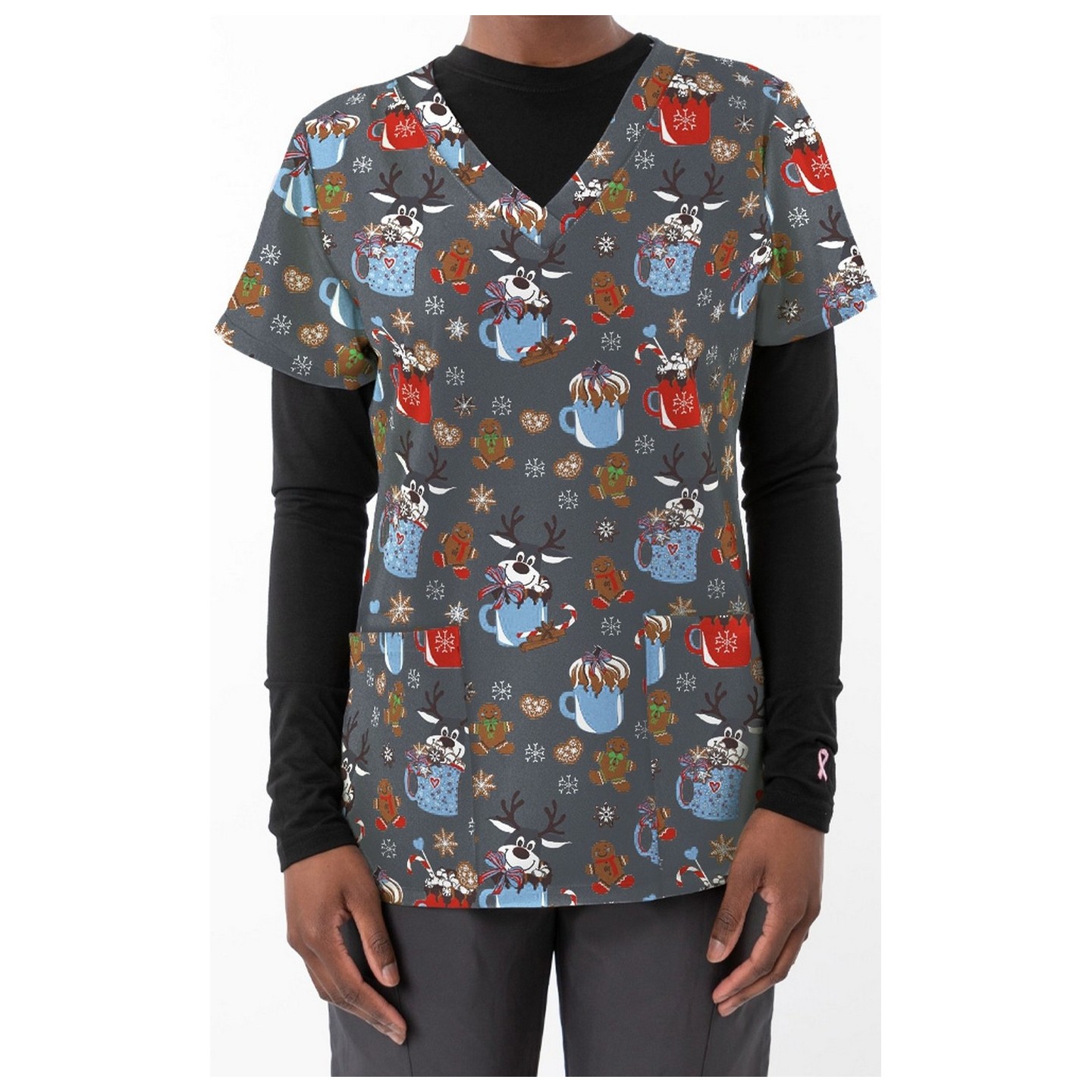 *FINAL SALE 1566GR – WARM WISHES & COOKIE DREAMS Print Scrub Top  by Greentown