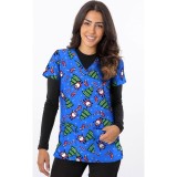 *FINAL SALE 1564RY – Santa Hurry Down The Tree Print Scrub Top  by Greentown