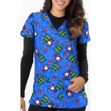 *FINAL SALE 1564RY – Santa Hurry Down The Tree Print Scrub Top  by Greentown