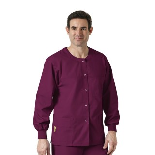 8006 WonderWink Origins Delta Unisex Round Neck Scrub Jackets - (Men's View) - Wine