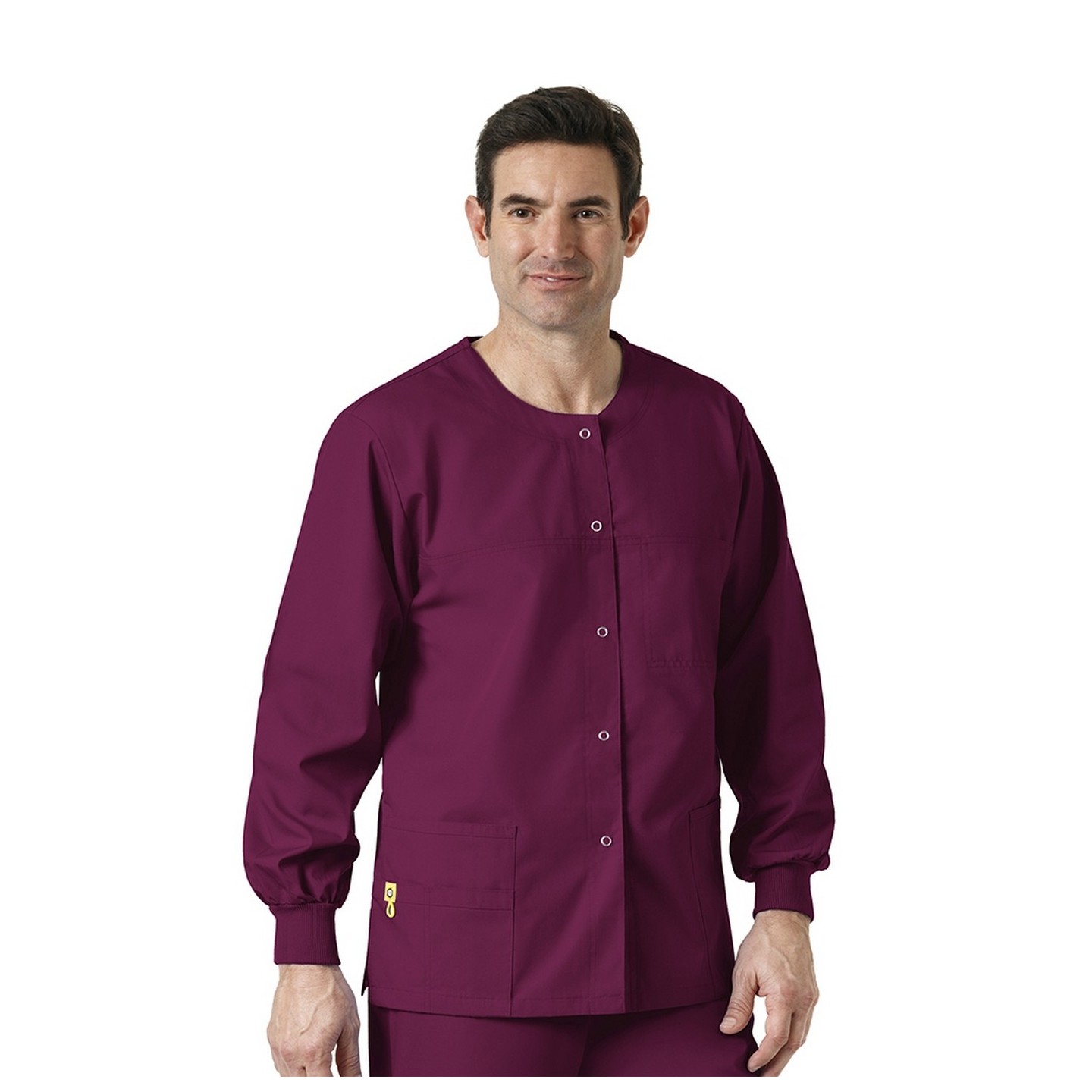 8006 WonderWink Origins Delta Unisex Round Neck Scrub Jackets - (Men's View) - Wine