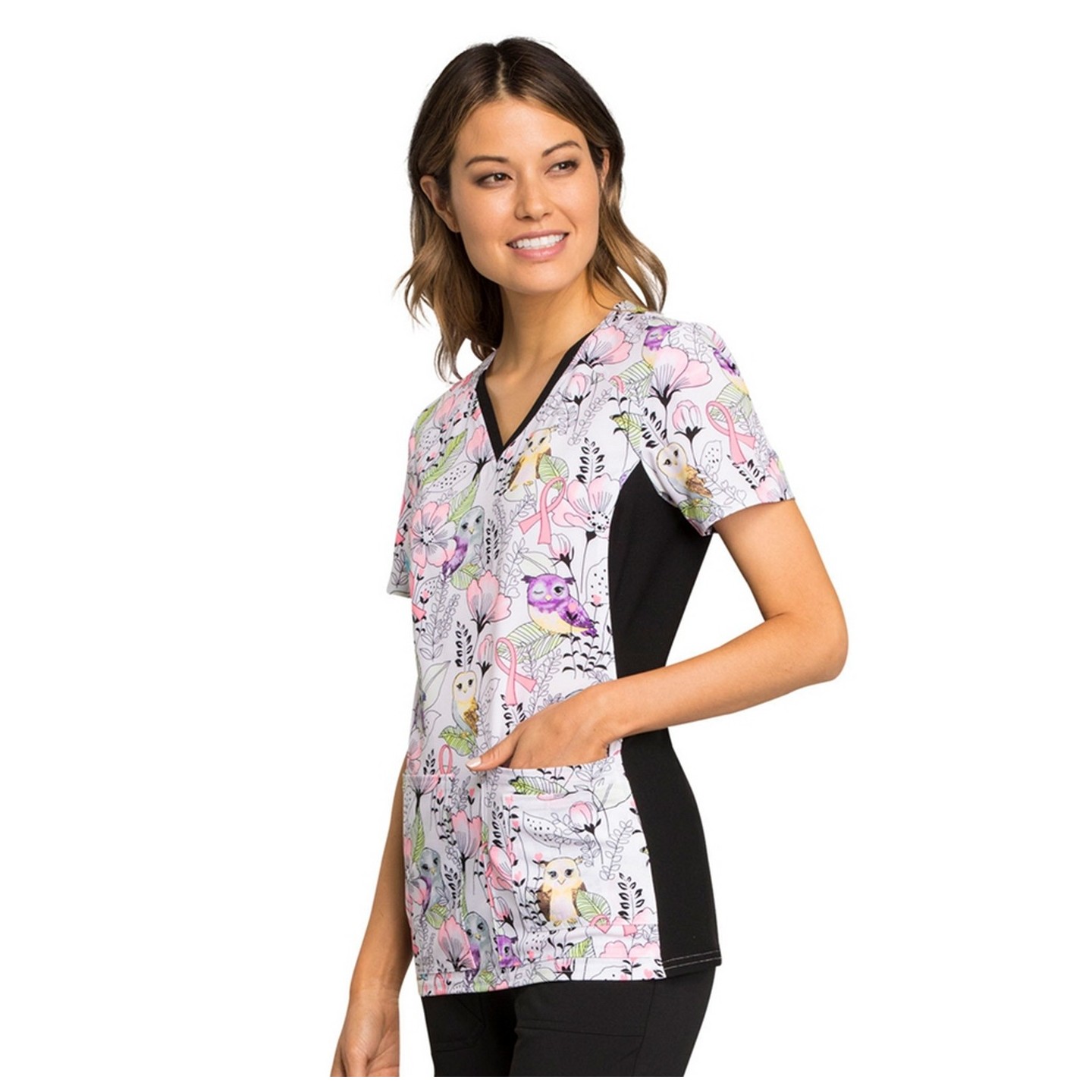 *VENTE FINALE Haut à empiècement en tricot à encolure en V en Owl Be In The Garden - Cherokee iFlex