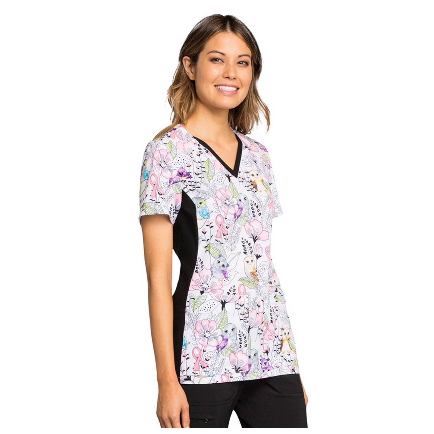 *FINAL SALE V-Neck Knit Panel Top in Owl Be In The Garden - Cherokee iFlex