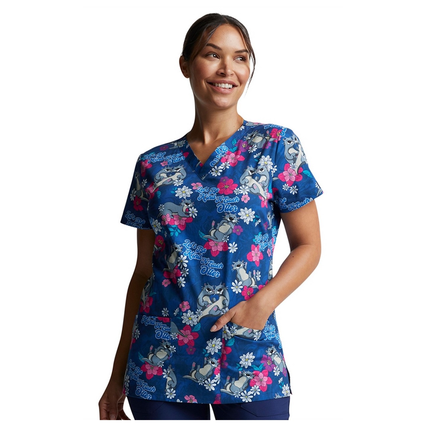 *FINAL SALE V-Neck Top in Be Kind To Each Otter - Dickies Prints - Bi-stretch