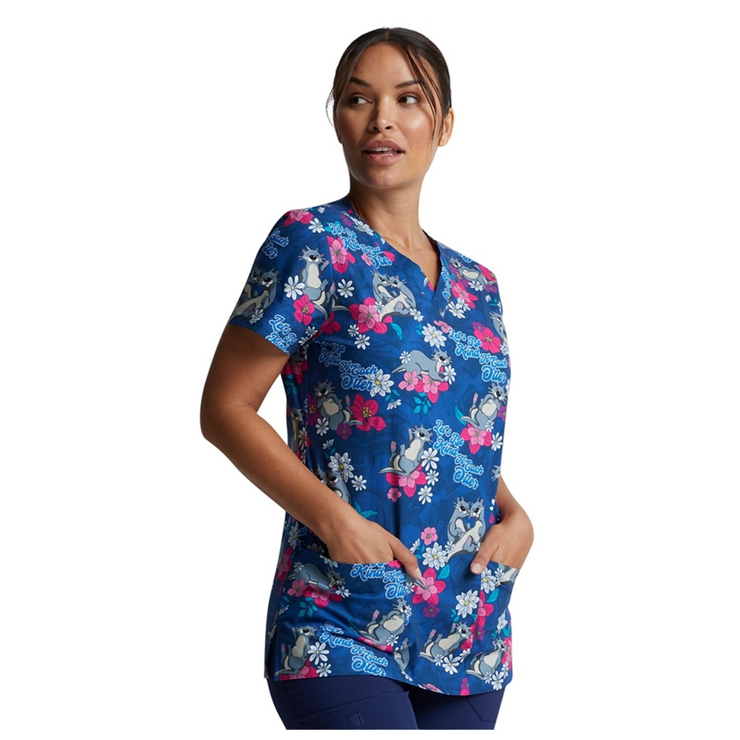 *FINAL SALE V-Neck Top in Be Kind To Each Otter - Dickies Prints - Bi-stretch
